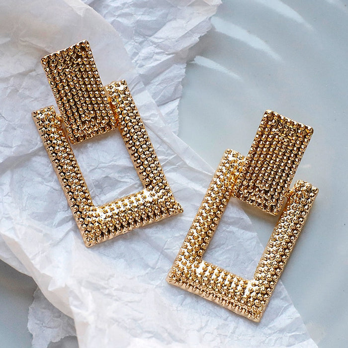 Bold Square Gold Drop Earrings | Geometric Statement Jewelry