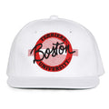 Boston Retro Circle snapback hat in white, front view