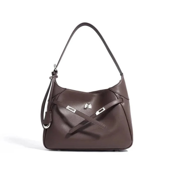 Buckle Cowhide Leather Baguette Shoulder Bag | Underarm Tote - The PM Edit