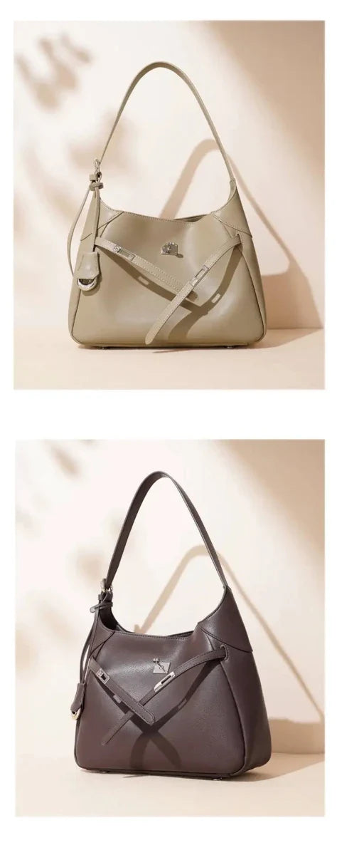 Buckle Cowhide Leather Baguette Shoulder Bag | Underarm Tote - The PM Edit