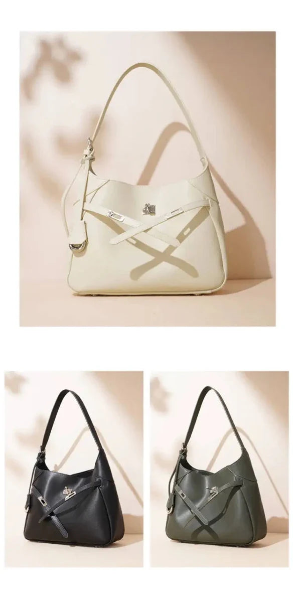 Buckle Cowhide Leather Baguette Shoulder Bag | Underarm Tote - The PM Edit