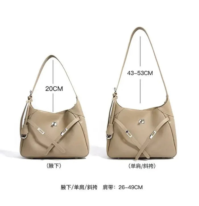 Buckle Cowhide Leather Baguette Shoulder Bag | Underarm Tote - The PM Edit