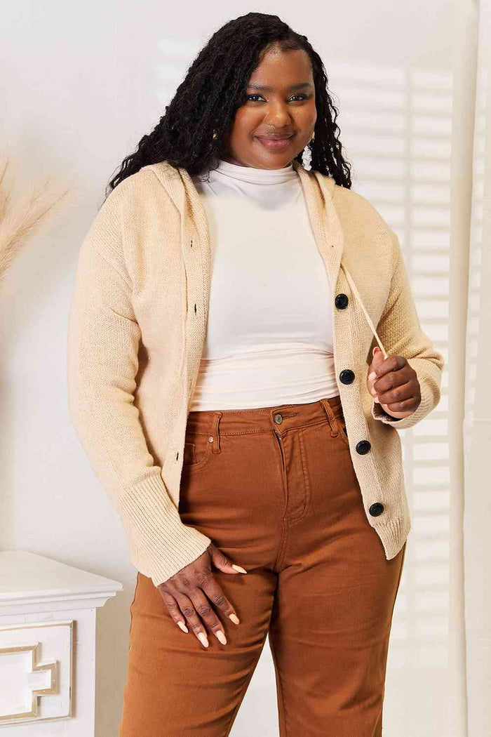 Button Down Long Sleeve Hooded Sweater