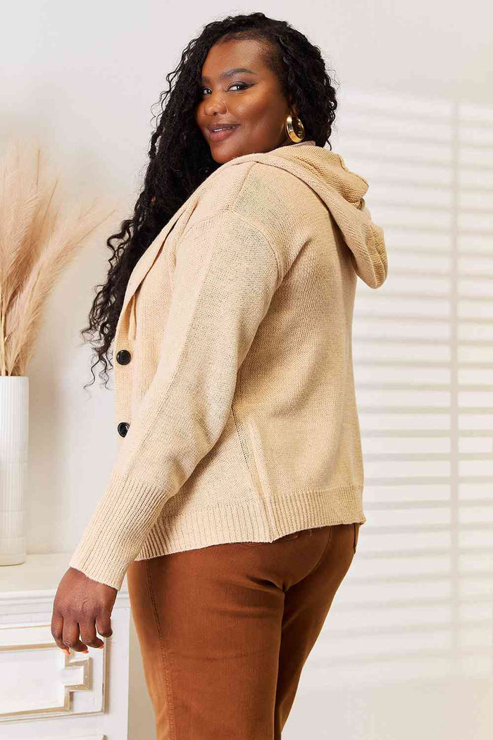 Button Down Long Sleeve Hooded Sweater