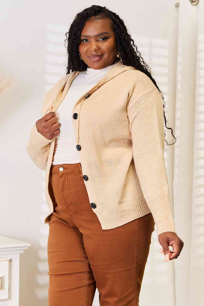 Button Down Long Sleeve Hooded Sweater