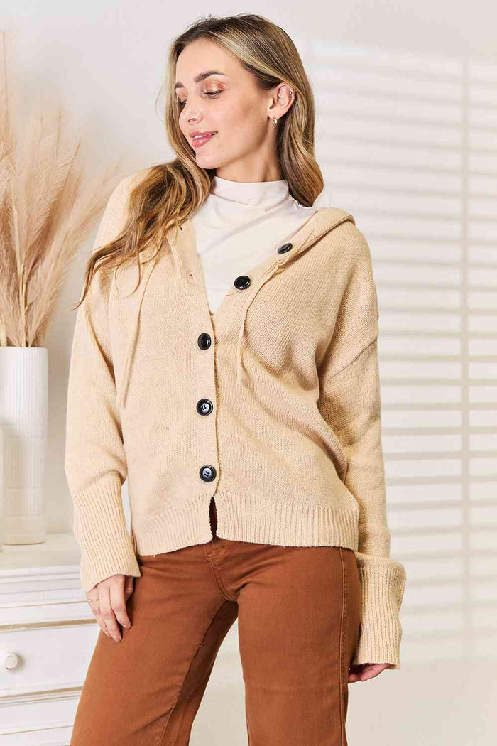 Button Down Long Sleeve Hooded Sweater