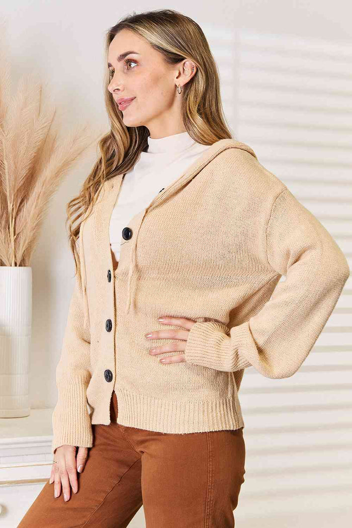 Button Down Long Sleeve Hooded Sweater