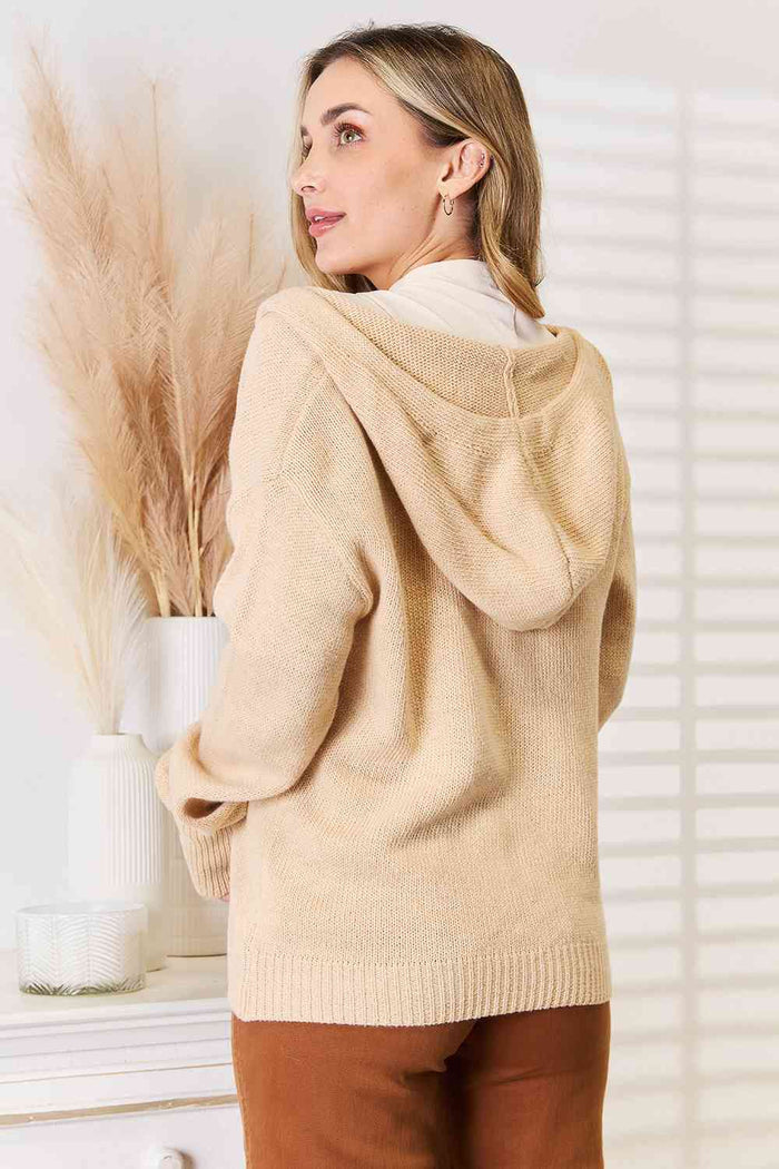 Button Down Long Sleeve Hooded Sweater