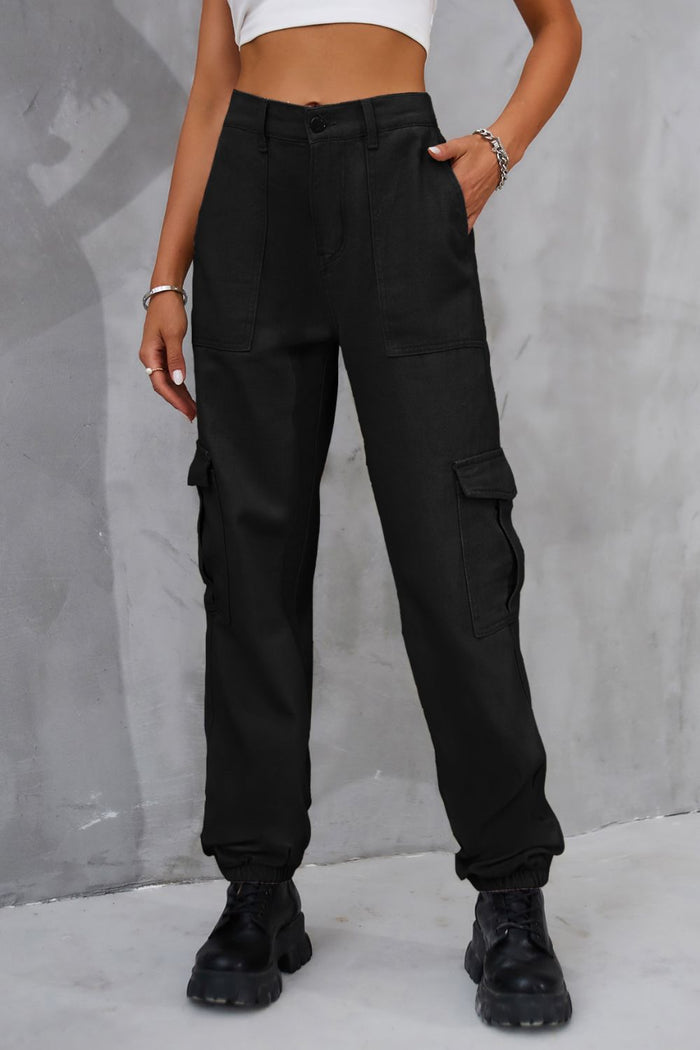 Buttoned High Waist Wide Leg Pants