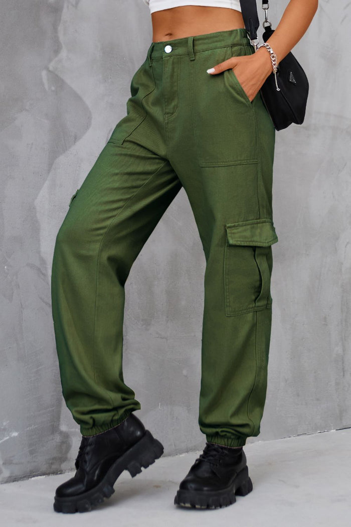 Buttoned High Waist Wide Leg Pants