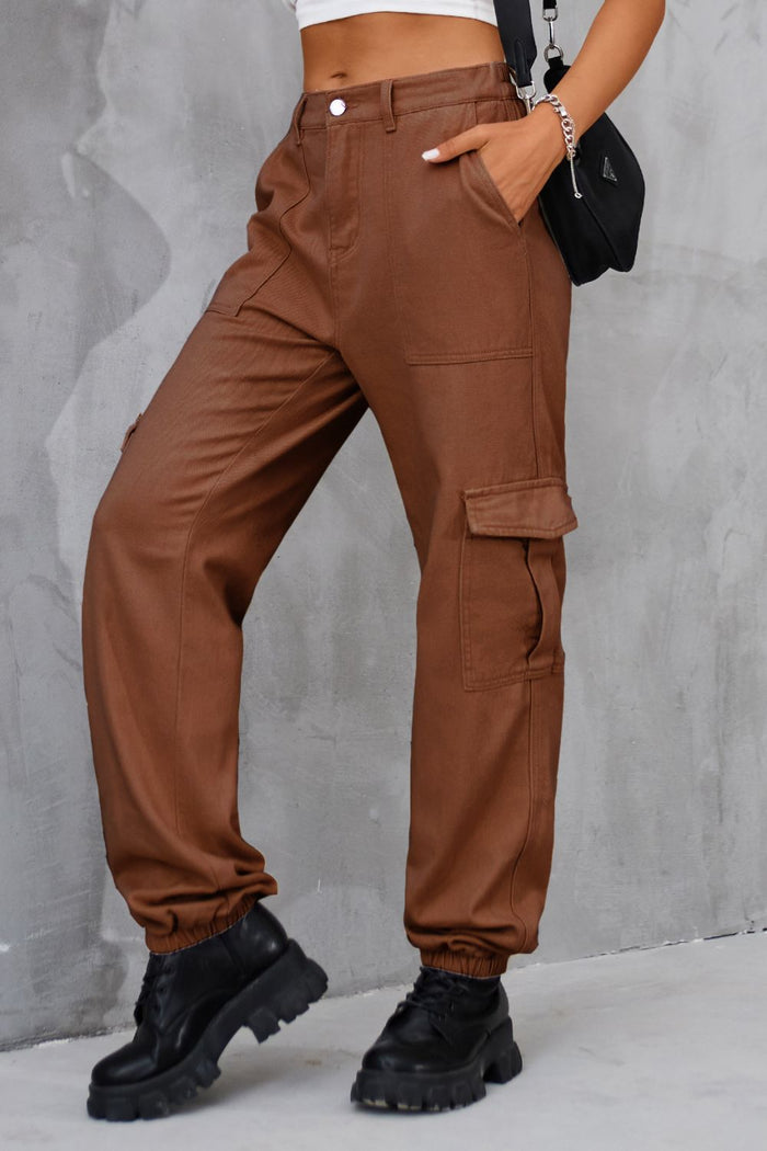 Buttoned High Waist Wide Leg Pants