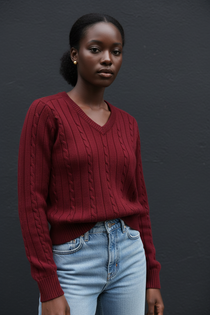Cable Knit Sweater - Burgundy