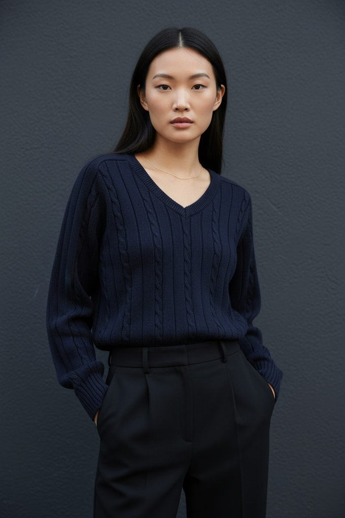 Cable Knit Sweater - Navy