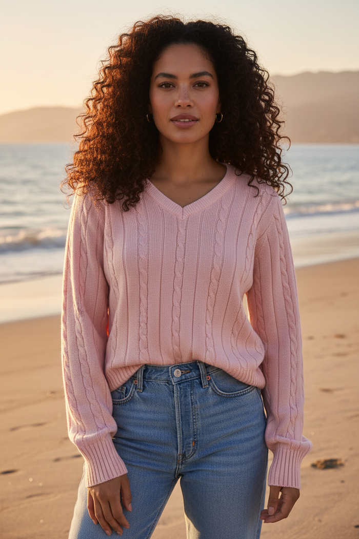 Cable Knit Sweater - Pink