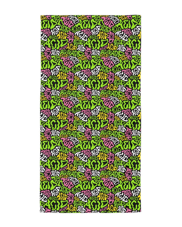 Patterned fabric with colorful design on a white background