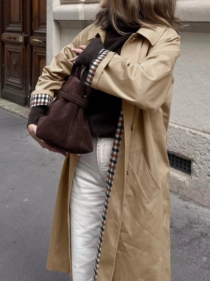 Checkered Lining Button Up Trench Coat - The PM Edit