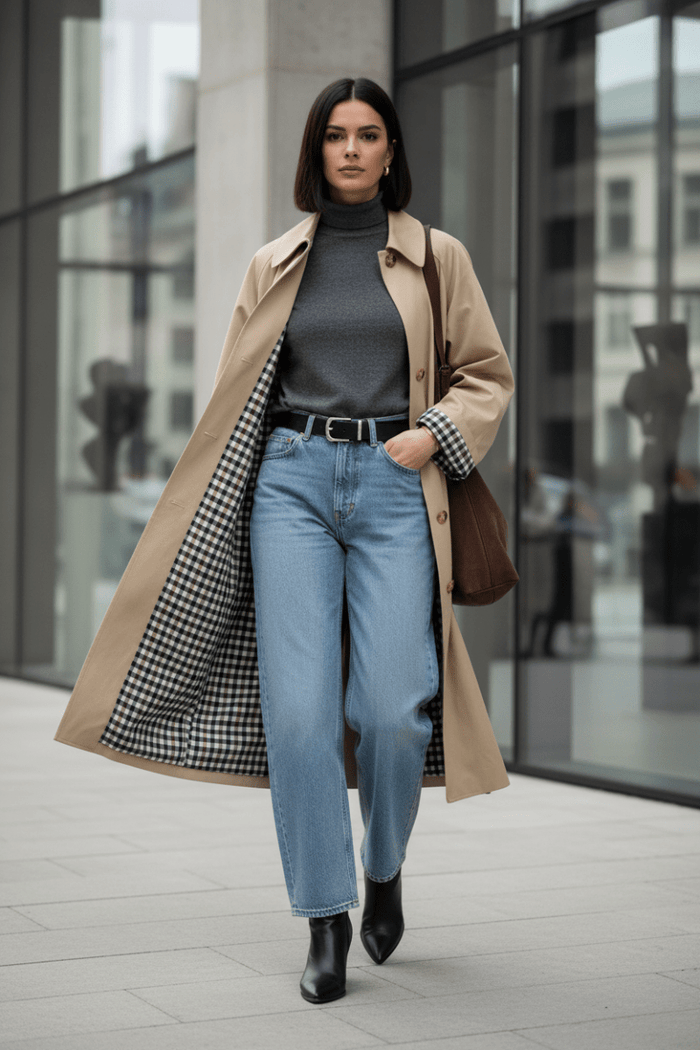 Checkered Lining Button Up Trench Coat - The PM Edit