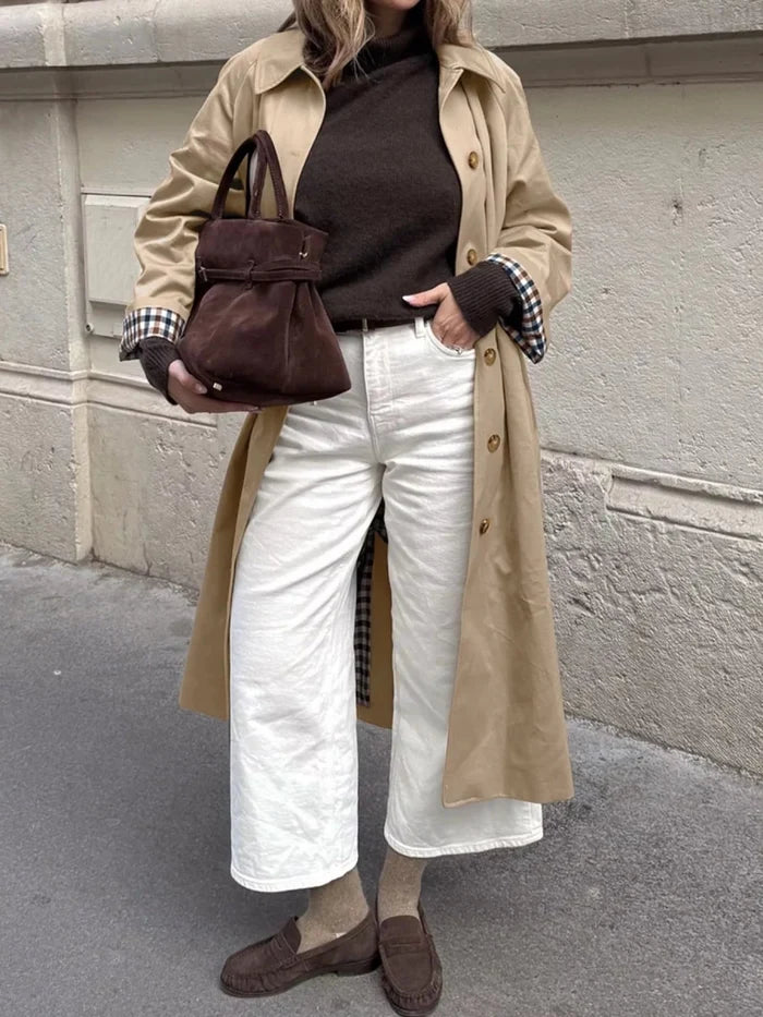Checkered Lining Button Up Trench Coat - The PM Edit