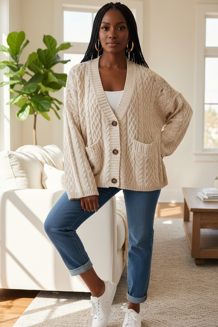 Cable Knit - Beige Living Room