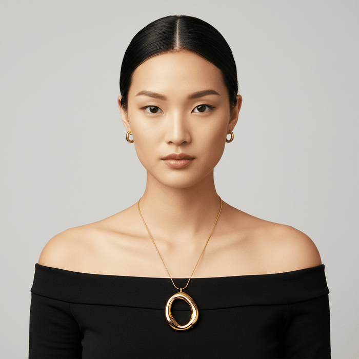 Chunky Irregular Open Oval Pendant Necklace | 18K Gold Plated Snake Chain Statement Jewelry - The PM Edit