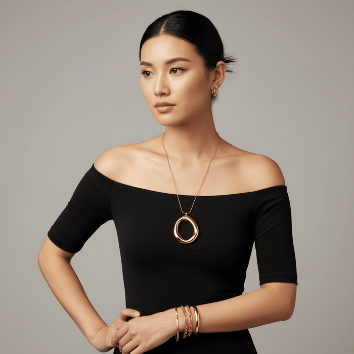 Chunky Irregular Open Oval Pendant Necklace | 18K Gold Plated Snake Chain Statement Jewelry - The PM Edit