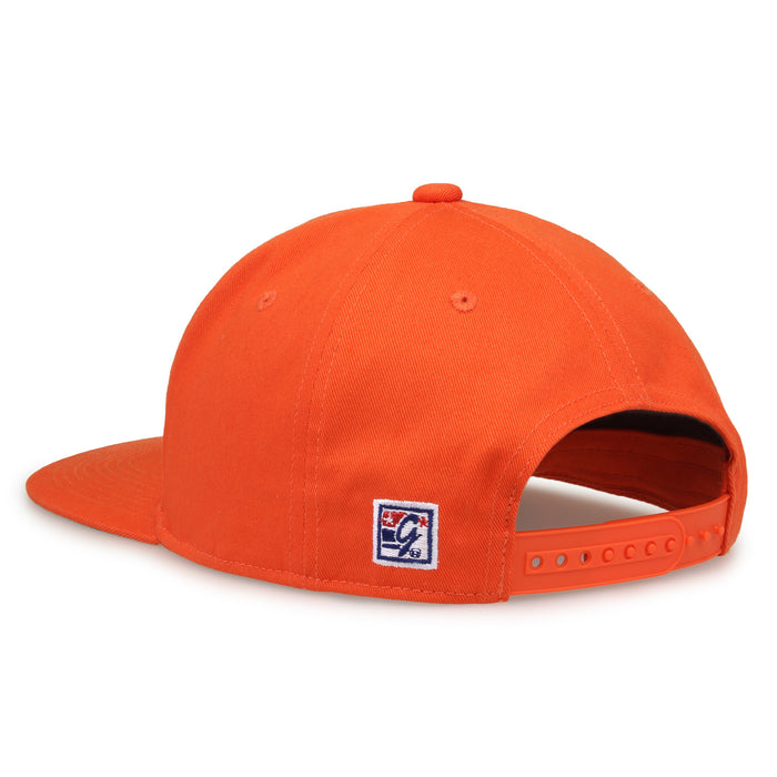 Clemson Retro Bar snapback hat in orange, rear view showing the adjustable snap closure
