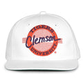 Clemson Retro Circle snapback hat in white, front view