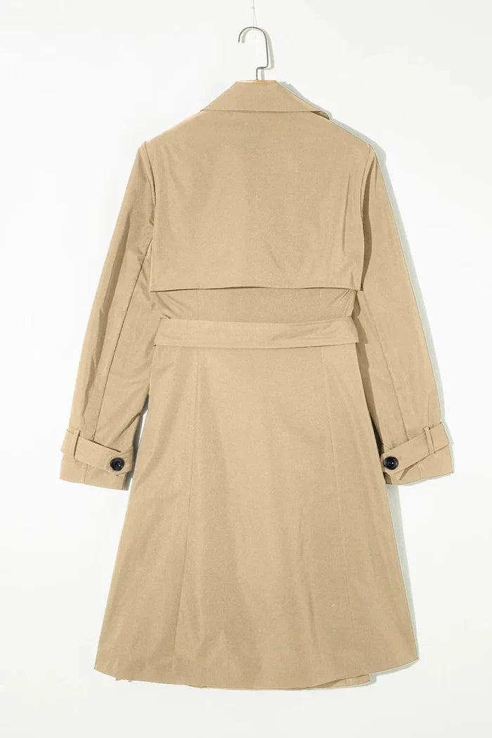 Collared Neck Tie Waist Buttoned Long Sleeve Trench Coat - The PM Edit