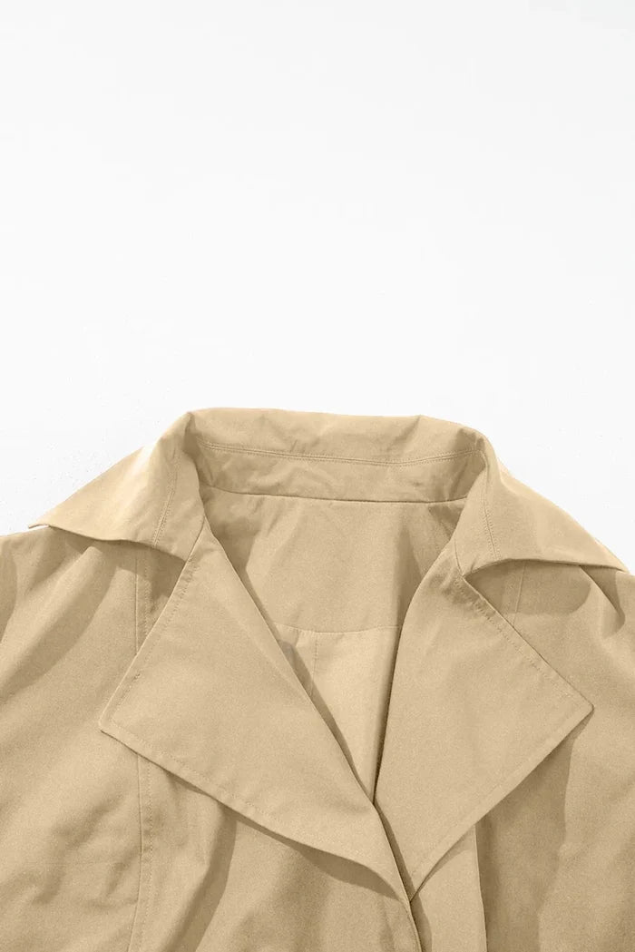 Collared Neck Tie Waist Buttoned Long Sleeve Trench Coat - The PM Edit