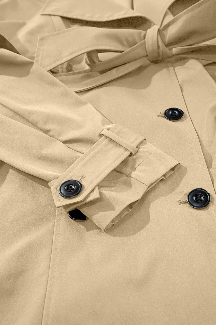 Collared Neck Tie Waist Buttoned Long Sleeve Trench Coat - The PM Edit