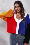 Color Block Ribbed Plunge Neck Cardigan