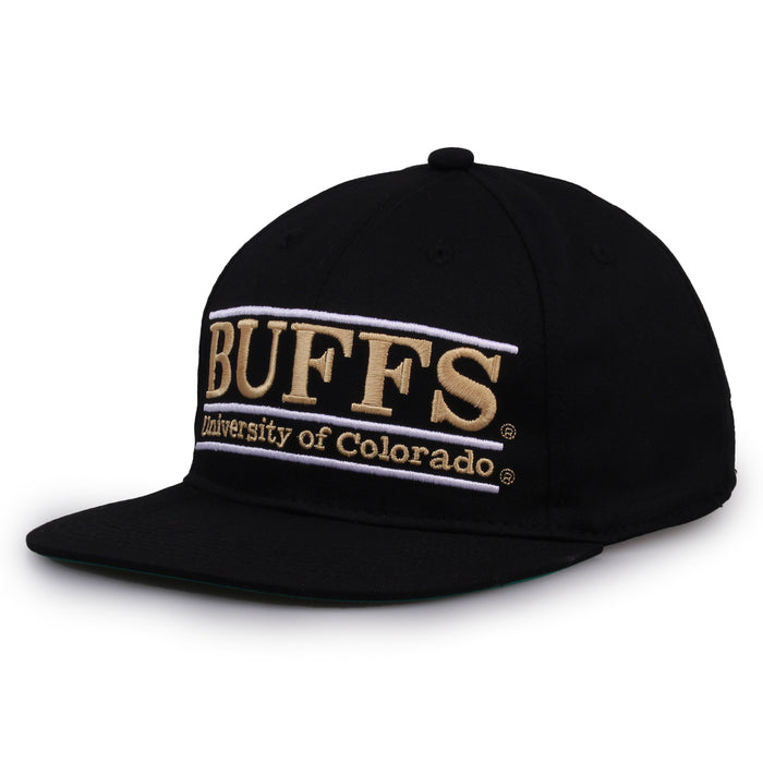 Colorado Retro Bar snapback hat in black, angled view