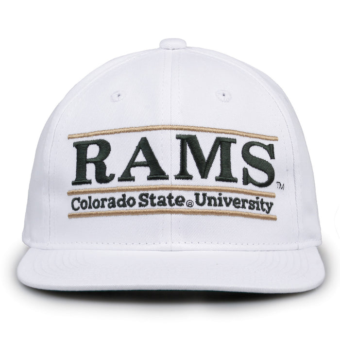Colorado State Retro Bar snapback hat in white, front view