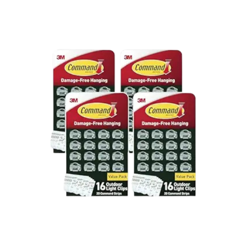 Command Outdoor Light Clips – 4-Pack of 16 Clear Clips and 20 Strips