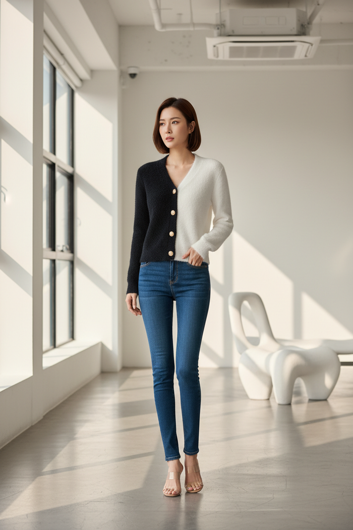 Black White Cardigan Regular