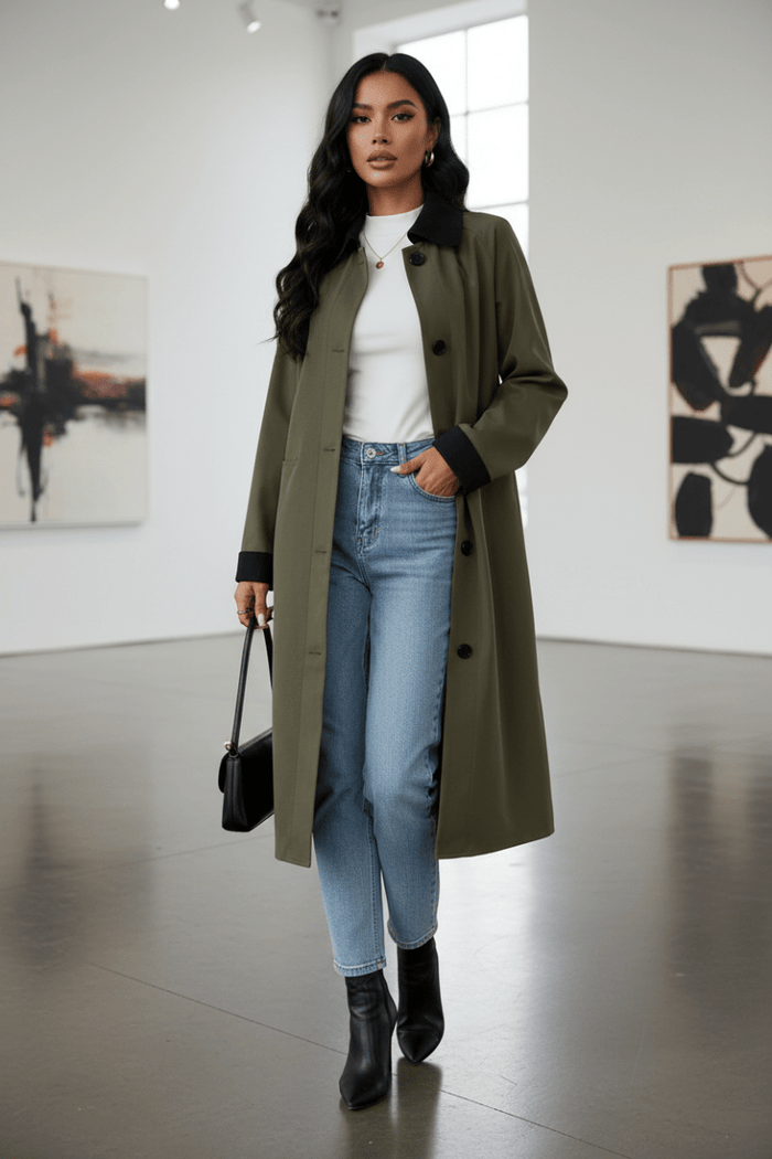 Contrast Collar Button Up Coat - The PM Edit