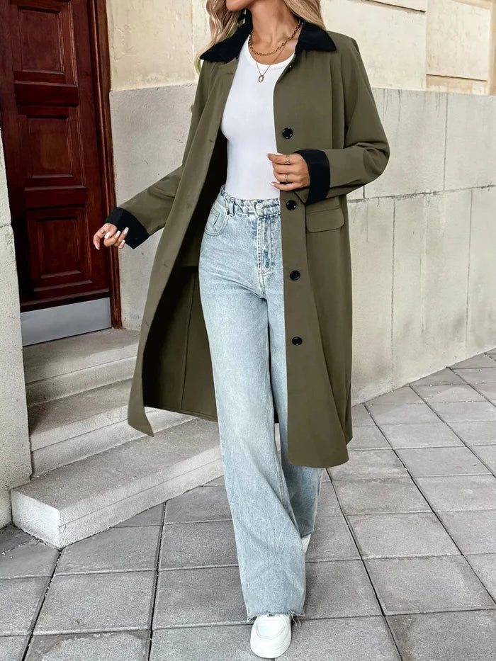 Contrast Collar Button Up Coat - The PM Edit