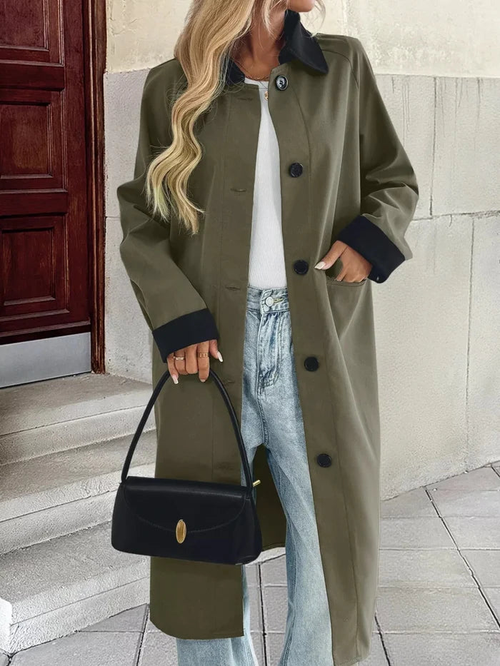 Contrast Collar Button Up Coat - The PM Edit