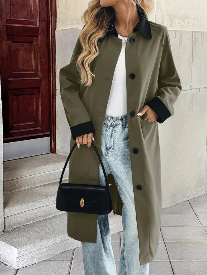 Contrast Collar Button Up Coat - The PM Edit