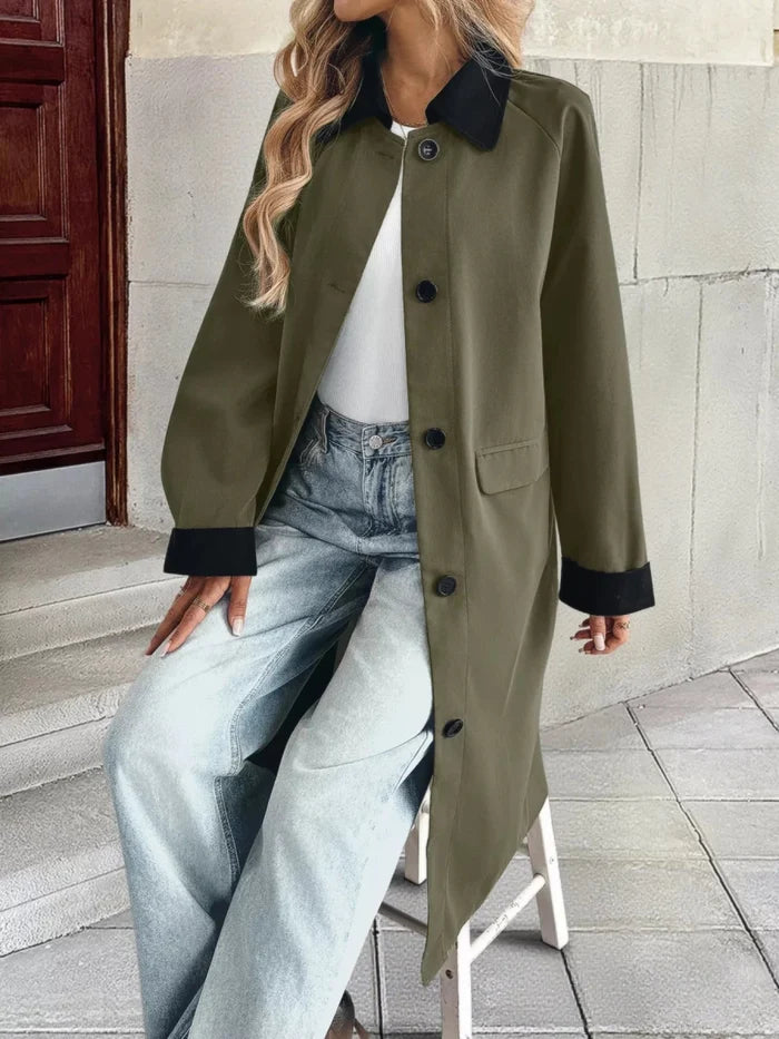Contrast Collar Button Up Coat - The PM Edit