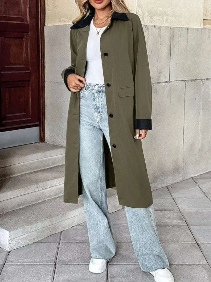 Contrast Collar Button Up Coat - The PM Edit