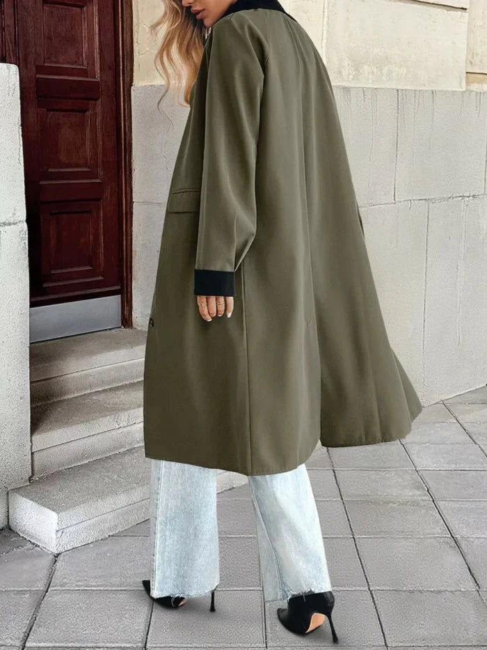 Contrast Collar Button Up Coat - The PM Edit