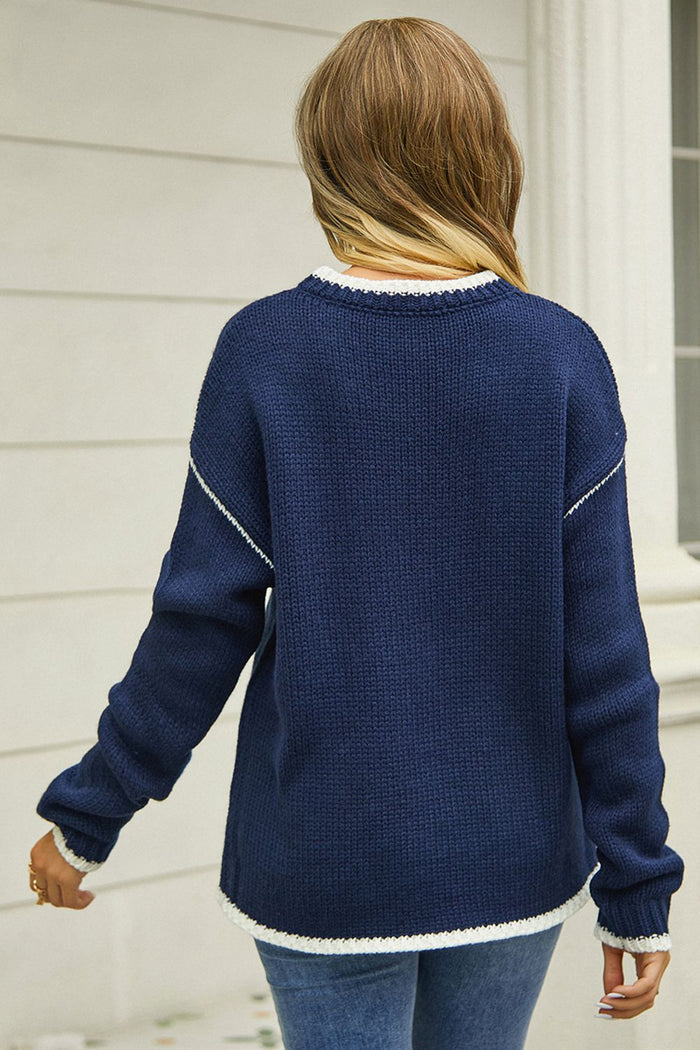 Contrast Trim Round Neck Knit Sweater
