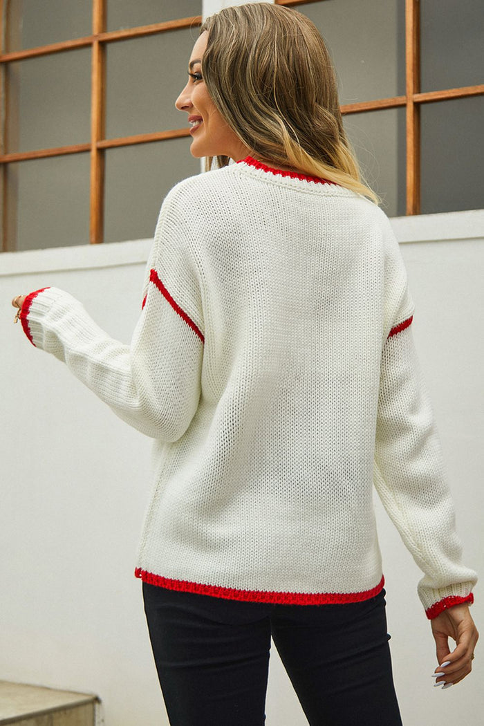 Contrast Trim Round Neck Knit Sweater