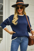 Contrast Trim Round Neck Knit Sweater