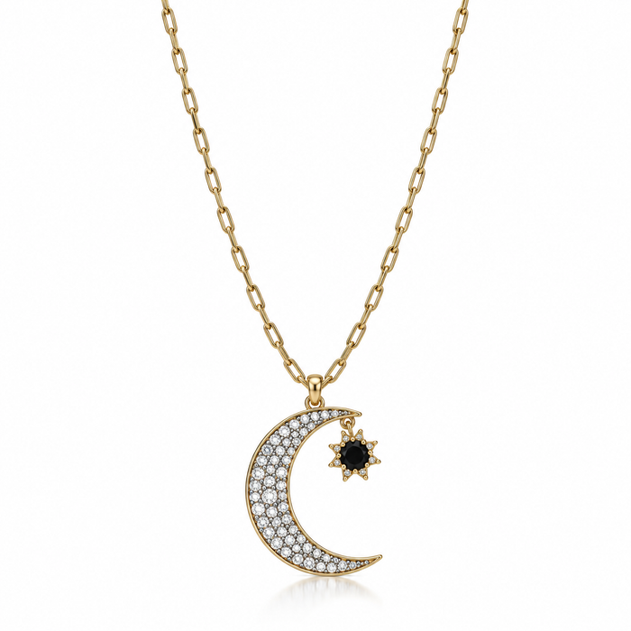 Crescent Star Pave Necklace