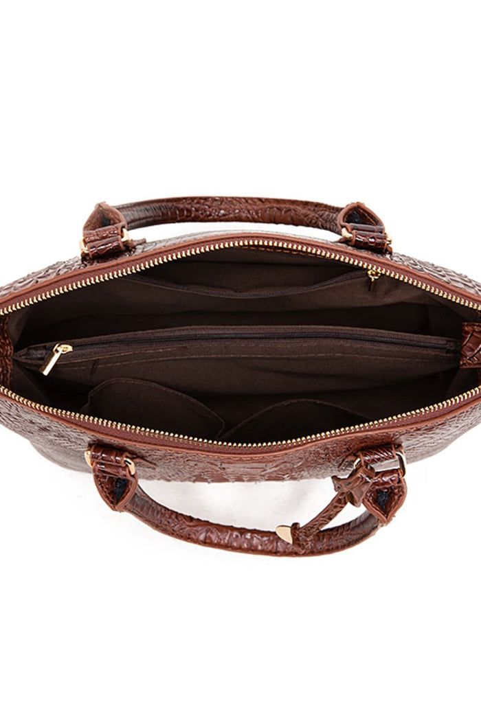 Croc-Effect Structured PU Leather Handbag