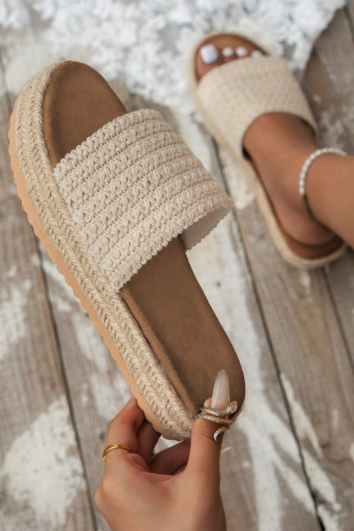 Crochet Woven Single Band Slide Sandals | Boho Espadrille Slippers