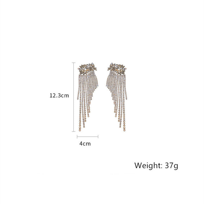 Crystal Cluster Tassel Fringe Drop Earrings | Marquise Rhinestone Statement Earrings