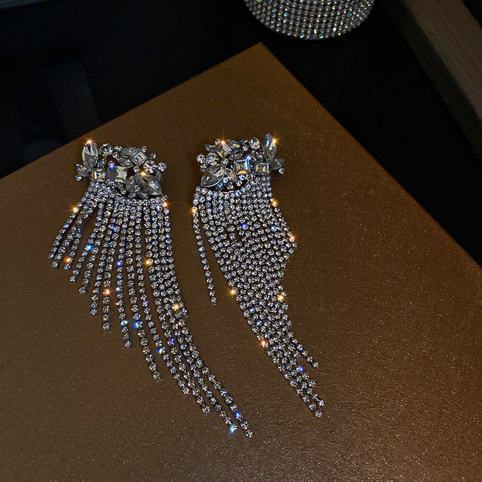 Crystal Cluster Tassel Fringe Drop Earrings | Marquise Rhinestone Statement Earrings